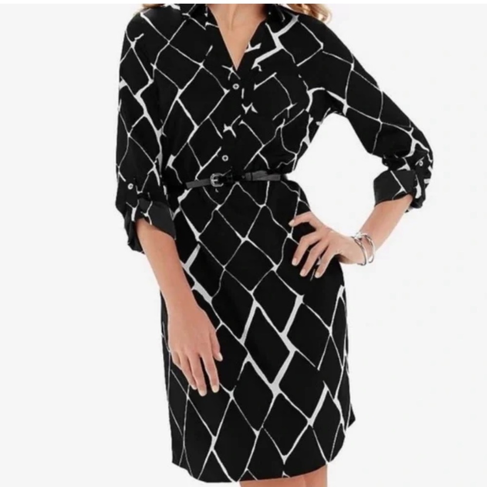 The Limited AshtonBlack and White Geometric windowpane Pattern shirt Dress Sz XS